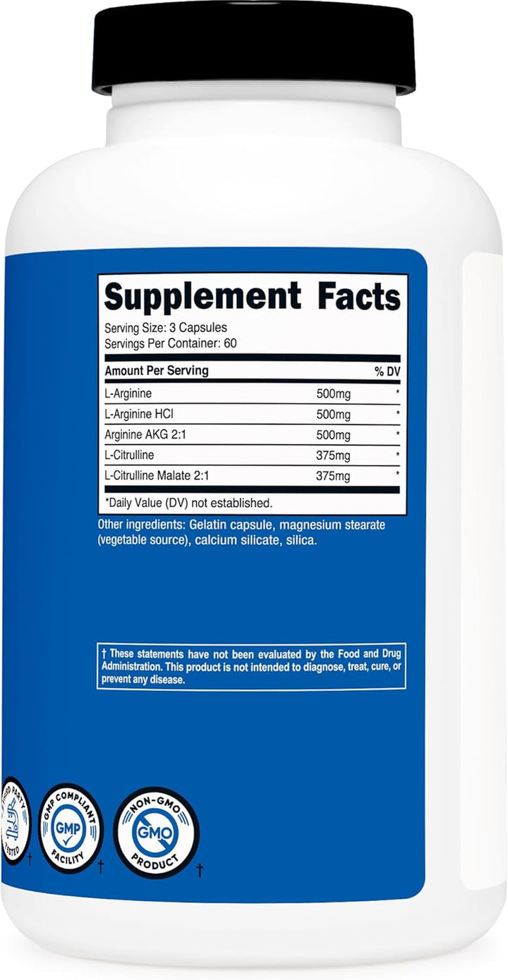 Nitric Oxide Booster 2250Mg, 180 Capsules - 750Mg per Casule, 60 Servings - Gluten Free and Non-Gmo