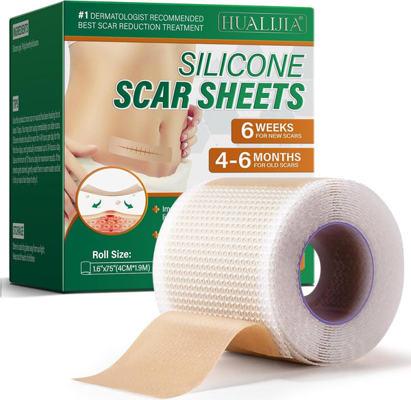 Silicone Scar Tape, Medical Grade Silicone Scar Sheets (1.6" X 75"-1.9M), Professional Scar Removal Treatment, Reusable Scar Tape for Healing Keloids, Surgeries Scars, C-Sections and Burns