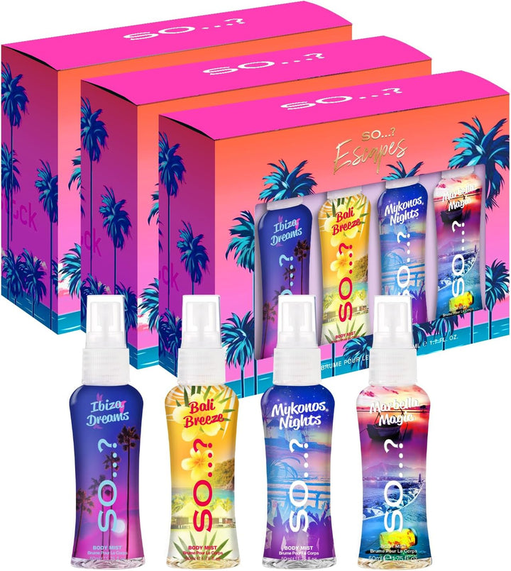 Escapes Womens Gift Set, with Ibiza Dream, Bali Breeze, Mykonos Nights & Majorca Love, Fragrance Spray Set (4 X 50Ml)
