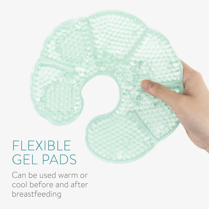 Breast Gel Pads - Hot or Cold Breastfeeding Pad Set - Reusable Heat or Cooling Compress Packs with Polyester Plush Backing - 2 Pack, Green