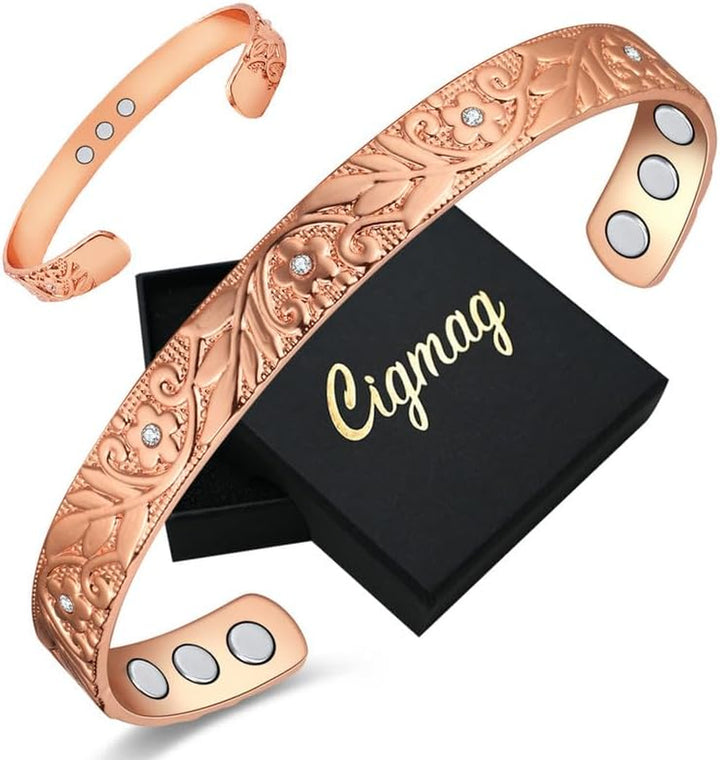 Lymphatic Drainage Copper Bracelet for Women Ultra Strength Magnet Solid Pure Copper Magnetic Bracelet Adjustable Cuff Bangle with Present Box (Tricolour Pattern)