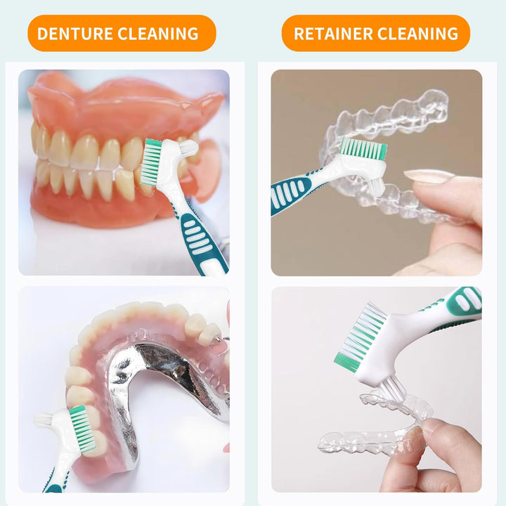4Pcs Denture Brush Set – Retainer & Denture Toothbrush for Oral Care, Effective Cleaner for Braces, Retainers, and Dentures