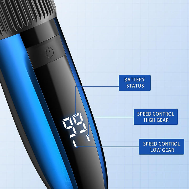 Cordless Self-Sharpening Beard & Hair Trimmer - Waterproof with Ceramic Blades, LED Display, Fast Charging, and 8 Color Comb Attachments QR-2082
