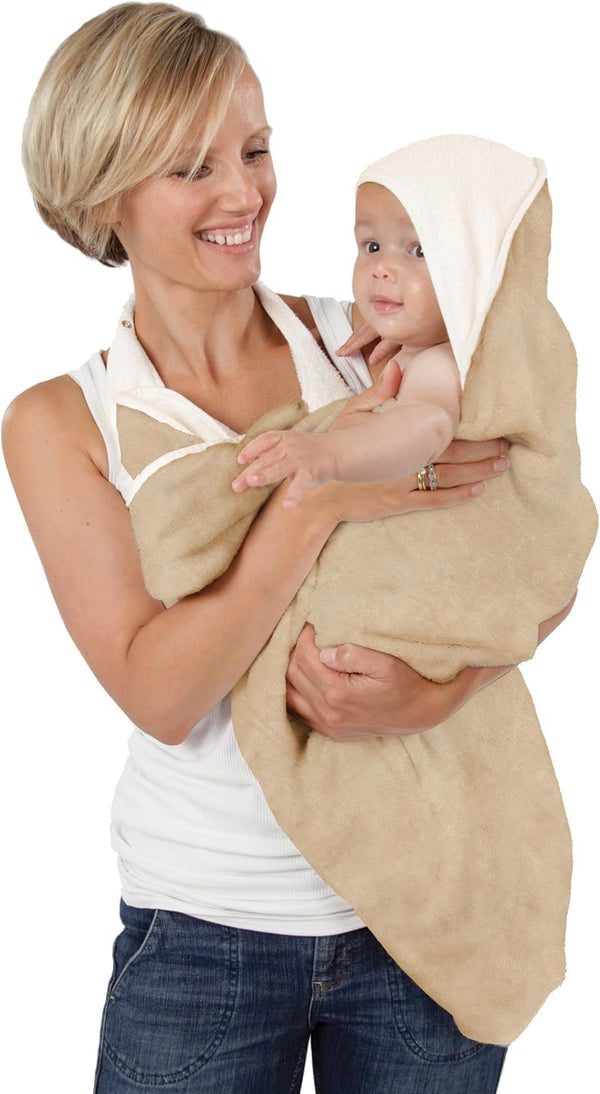 Hands Free Baby Bath Towel | Luxuriously Soft Bamboo & Cotton Hooded Baby Towel | Apron Towel for Safe Babies Bathtime | Perfect Newborn Gift | Oatmeal