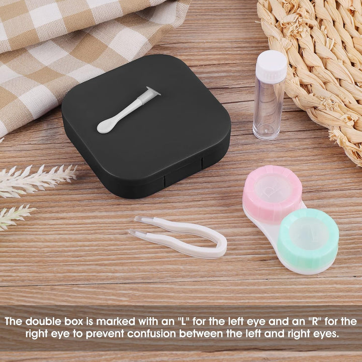 Contact Lens Cases with Mirror, Contact Lens Holder Mini Box Container, Portable Contact Lens Soaking Case with L and R Caps for Travel