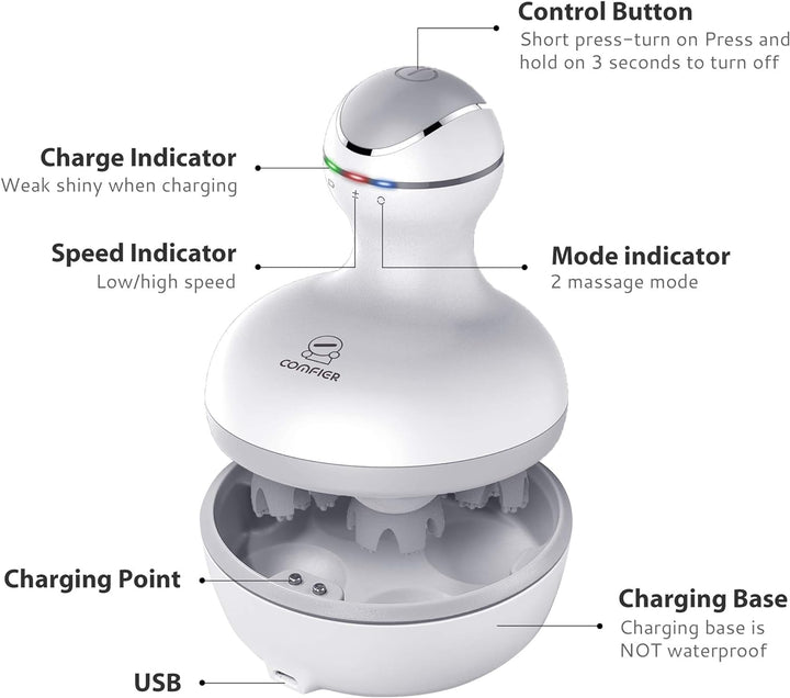 Cordless Hair Scalp Massager, Electric Head Massager with Kneading 84 Massage Nodes, Handheld Portable Head Scratcher Massager for Hair Growth, Deep Clean and Stress Relax, Gifts for Women Men