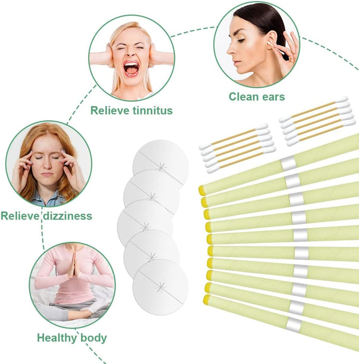 Ear Candles, 10 Pcs Natural Beeswax Ear Candles, 100% Non-Toxic Cylinders Fragrance Hollow Candles, Ear Wax Remover Candle Kit for Blocked Ears (Beige-1Op)