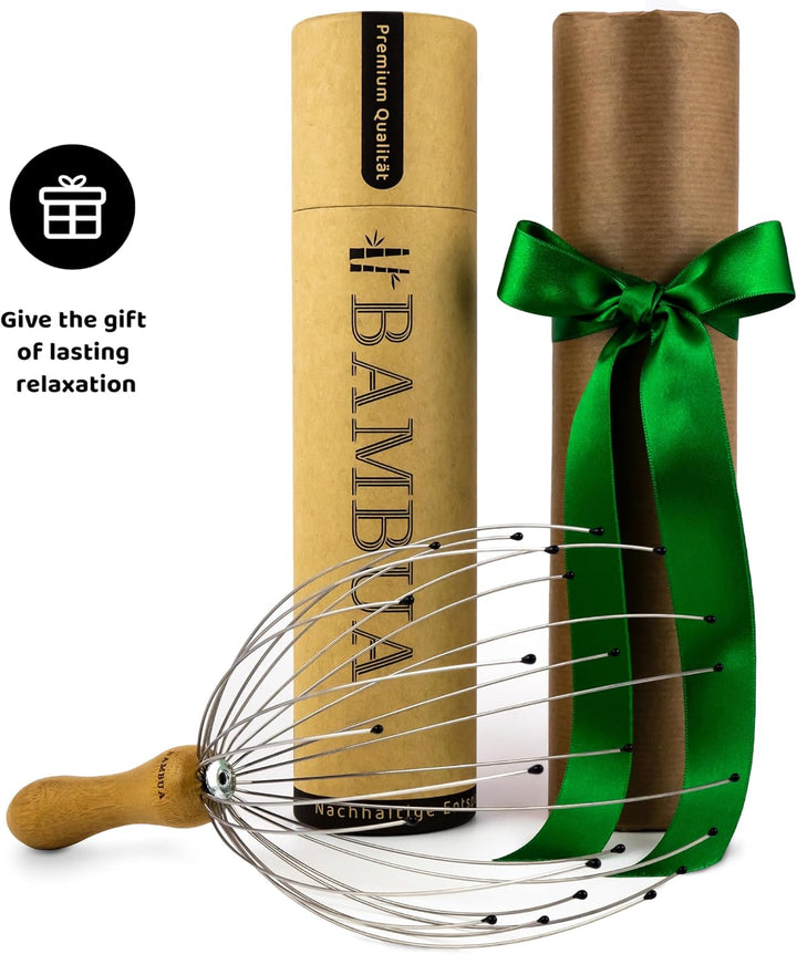 Head Massager Scalp with 24 Fingers - Bamboo Handle - Premium Head Scratcher for Sustainable Relaxation - Scalp Massager for a Pleasant Massage