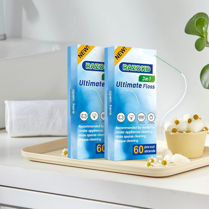 Dental Floss for Braces, Super Floss Pre-Cut Strands,60 Count, Pack of 2