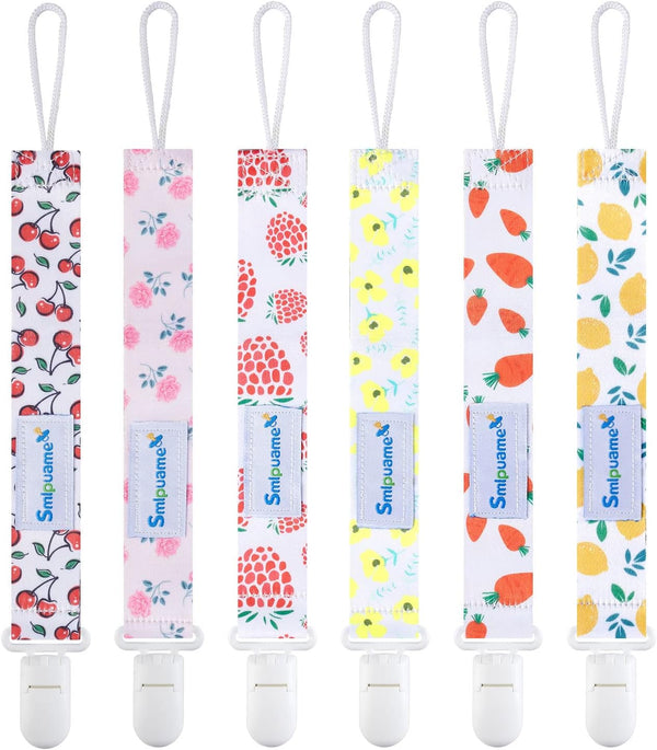 Dummy Clips Girl,6 Pack BPA Free Soother Chain,Pacifier Holder Clips for Teether Toy,Baby Dummy Strap Clip Universal Design Fit All Pacifiers Baby Teething Toys,Newborn Baby Shower(Fruit)