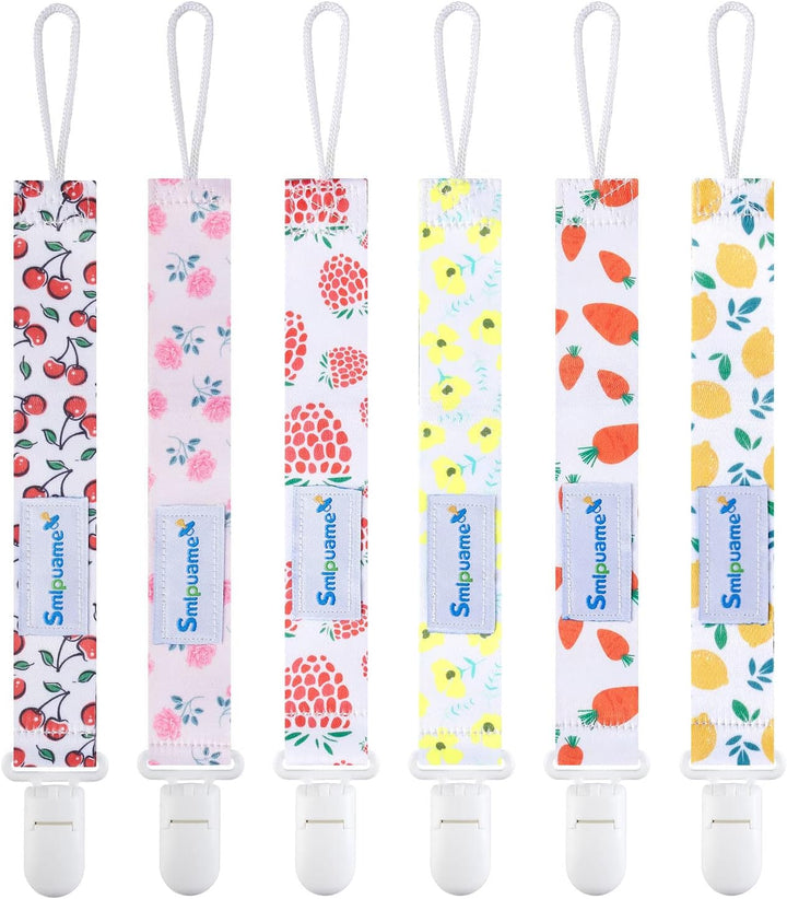 Dummy Clips Girl,6 Pack BPA Free Soother Chain,Pacifier Holder Clips for Teether Toy,Baby Dummy Strap Clip Universal Design Fit All Pacifiers Baby Teething Toys,Newborn Baby Shower(Fruit)