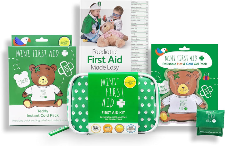 Kit - 90 Items Kids First Aid Kit Includes Plasters, Bandages, Scissors, Tweezers & Burn Gel – for Car, Home, Office, Travel & Camping - Ideal for Babies & Kids – as Seen on Dragons Den