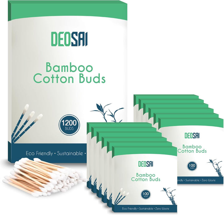 600 Premium Bamboo Cotton Buds, 100% Biodegradable and Plastic Free Ear Buds Cotton, Great Alternative to Plastic Cotton Buds, Swabs and Earbuds (600 Count)