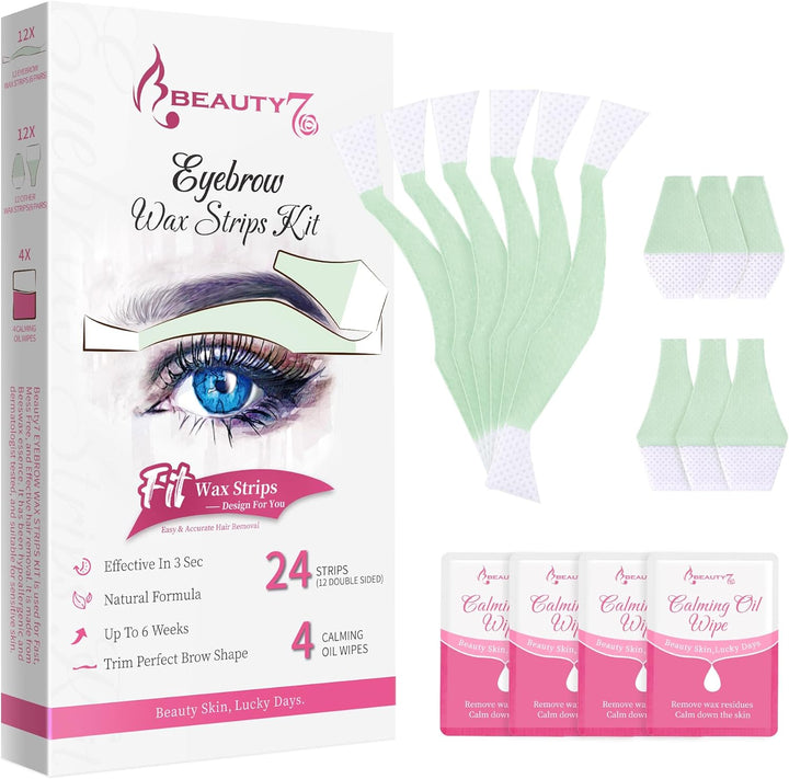 Wax Strips for Face, Eyebrow Shaper Pre-Cut, 24Pcs Waxing Strips with 4Pcs Cleaner Oil Wipes, Cold Wax Strips Facial Hair Removal
