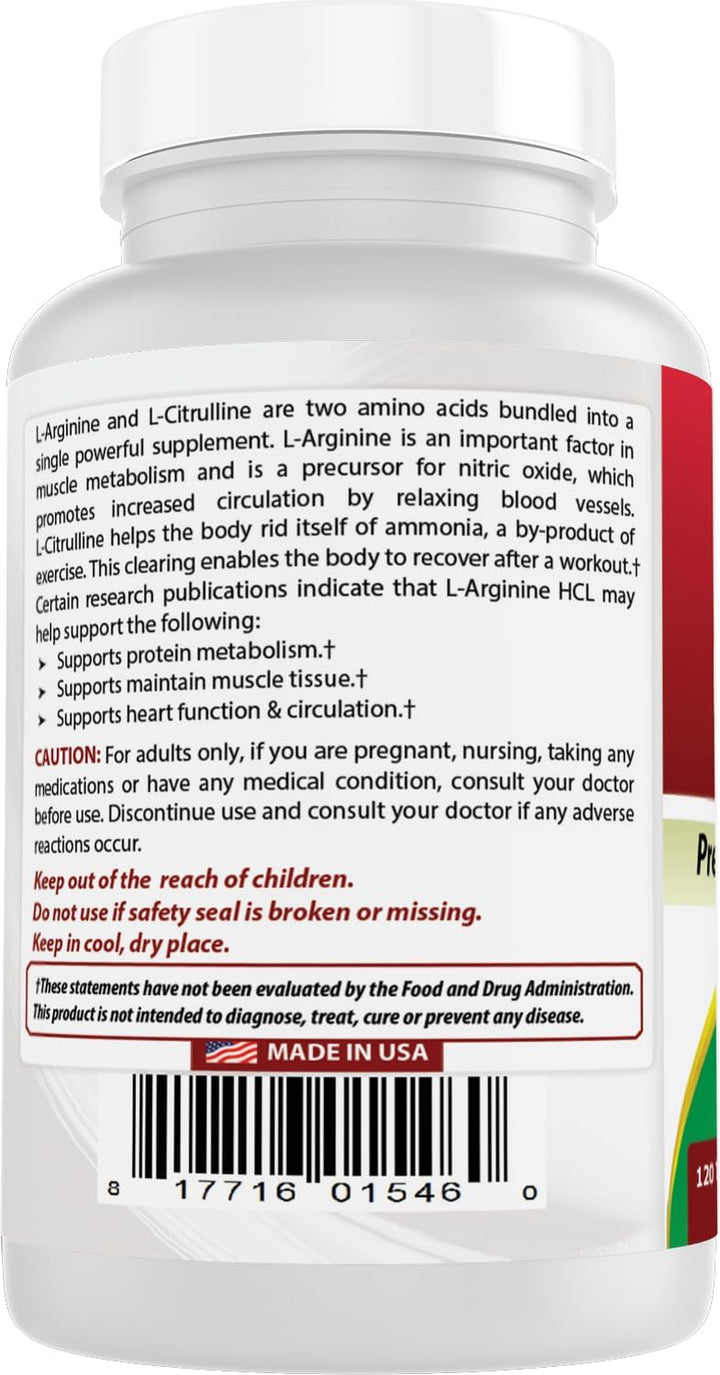 L-Arginine L-Citrulline Complex 1000 Mg 120 Tablets
