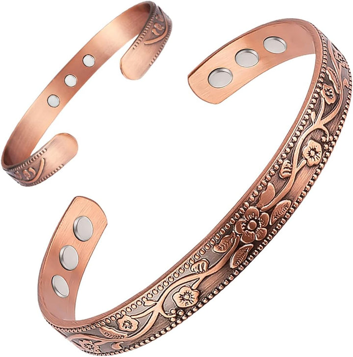 Lymphatic Drainage Copper Bracelet for Women Ultra Strength Magnet Solid Pure Copper Magnetic Bracelet Adjustable Cuff Bangle with Present Box (Tricolour Pattern)