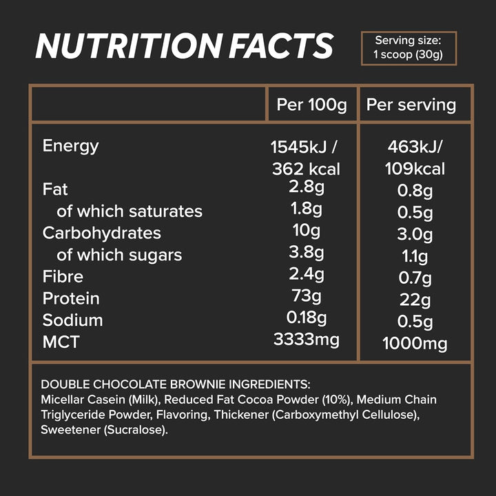 Hibernate Micellar Casein Protein - Double Choc Brownie, Slow-Release Nighttime Recovery Formula, 24G Protein, 100% Grass-Fed Casein, Low Sweetener – 900G, 30 Servings Casein protein, Slow-digesting protein, Protein supplement, Protein powder, Muscle reco