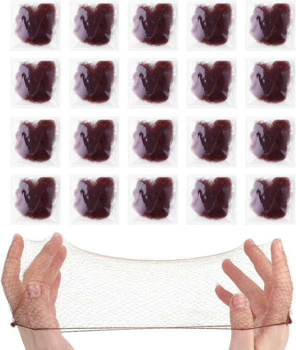 Bun Nets,20 Pcs Individual Package Invisible Hair Nets 20 Inch Reusable Nylon Hair Nets for Buns Invisible Elastic Edge Mesh for Ballet Bun Sleeping Women Wig Brown