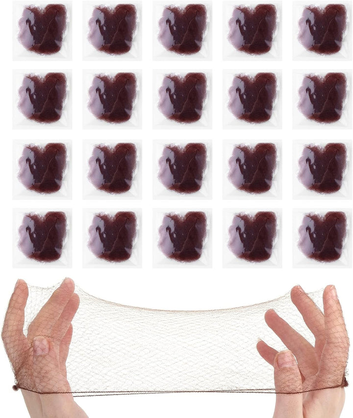 Bun Nets,20 Pcs Individual Package Invisible Hair Nets 20 Inch Reusable Nylon Hair Nets for Buns Invisible Elastic Edge Mesh for Ballet Bun Sleeping Women Wig Brown