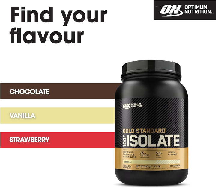 on Gold Standard 100% Isolate Pure Whey Protein, Naturally Occurring Bcaas and Glutamine, Pre and Post Workout, Vanilla Flavour, 31 Servings, 930 G