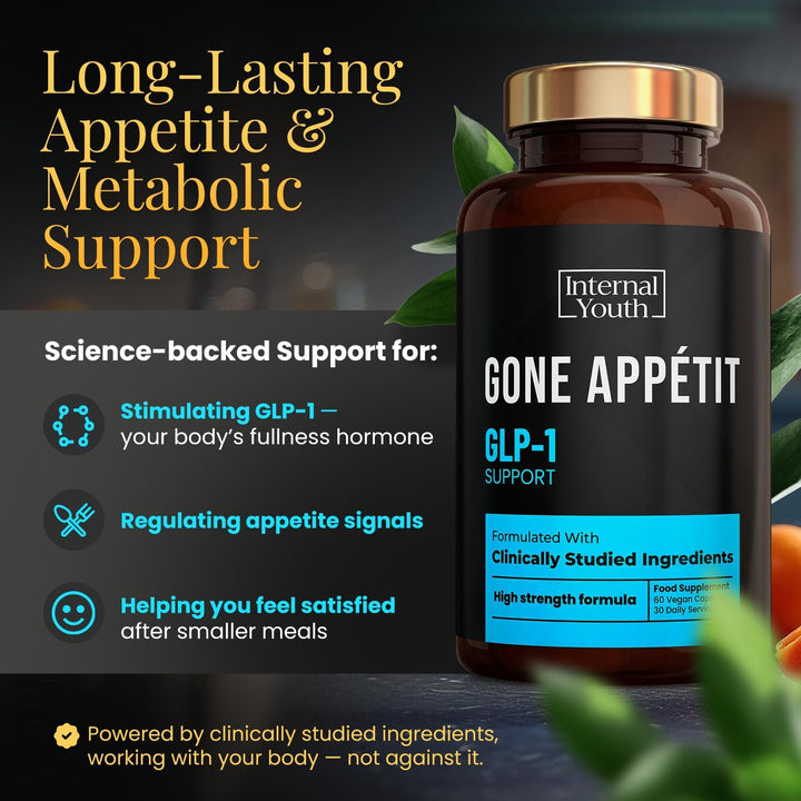 Gone Appétit - GLP-1 Appetite Suppressants for Women and Men - Clinically Studied Ingredients - Weight Loss Pills That Work Fast - Natural GLP 1 Hunger Suppressant - Made in the UK - 60 Capsules