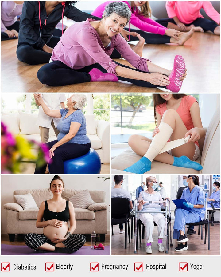 Diabetic Socks Non-Slip for Women: Bamboo Ankle Socks Moisture Wicking with Extra Wide Top for Swollen Feet Seamless Non-Binding Cuff Hospital Sock for Foot Care