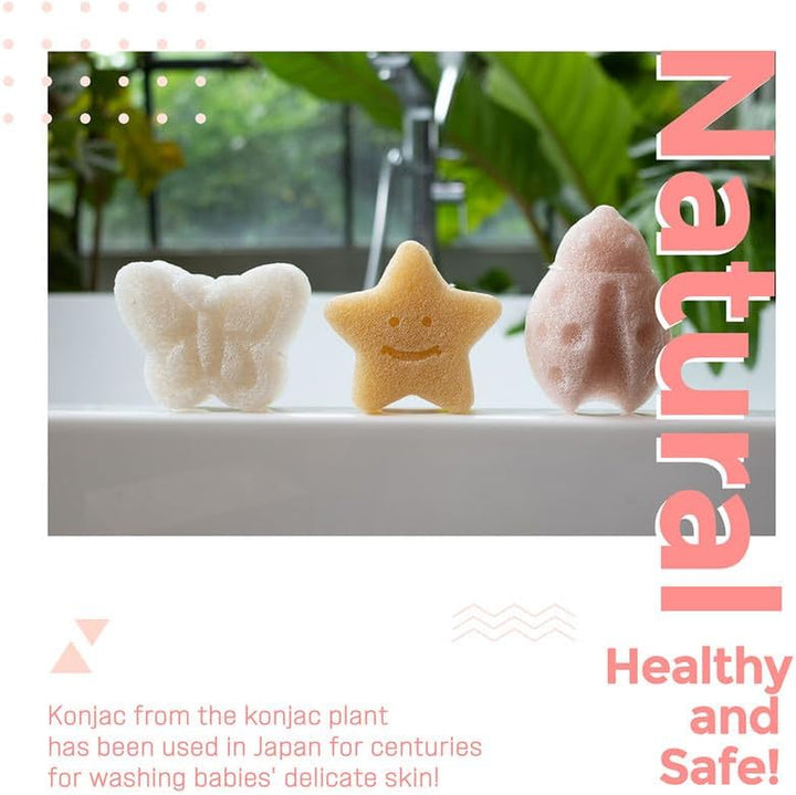 Konjac Baby Sponge for Bathing, Cute Shapes Natural Kids Bath Sponges for Infants, Toddler Bath Time, Natural and Safe Plant-Based Konjac Baby Bath Toys, 3Pc. Set: Butterfly, Ladybug, Star