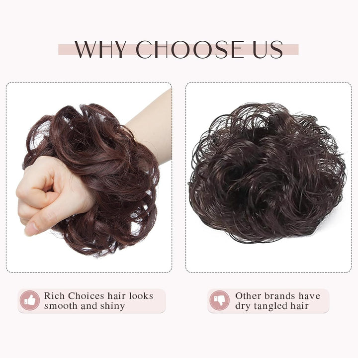 Messy Hair Scrunchies - Hair Bun Extensions & Curly Wavy Pieces for Women'S Updo, Ponytail & Donut Chignons - Natural Black