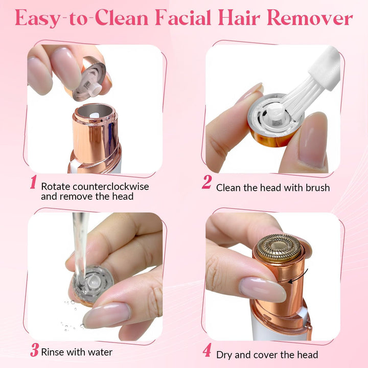 Facial Hair Remover Women, Lady Shaver for Women, Rechargeable Hair Remover Painless Face Hair Trimmer for Face Hair, Lips, Peach Fuzz, Bikini Body-White