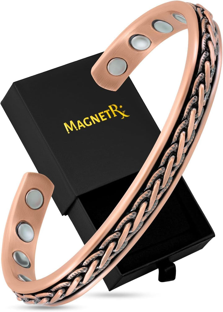 ® Pure Copper Magnetic Bracelet - Magnetic Copper Bracelets for Men - Adjustable Cuff + Gift Box (Twisted Copper)