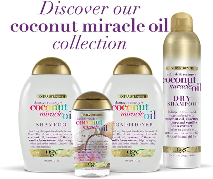 Coconut Miracle Oil Extra Strength Penetrating Hair Oil for Dry, Damaged, and Frizzy Hair, Intense Hydration, Frizz Control, and Shine with Coconut Oil, Tiare, and Vanilla Bean Extracts, 100 Ml