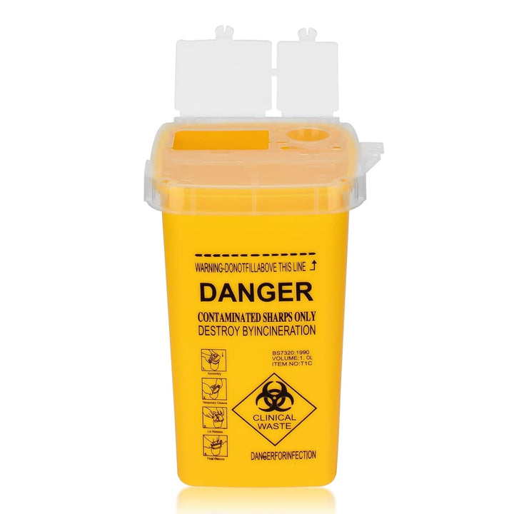 Sharp Container,  1L Tattoo Plastic Sharp Container Tattoo Medical Disposal Biohazard Needle Waste Box Safe Lock Container Tattoo Supplies (1Pc Red)