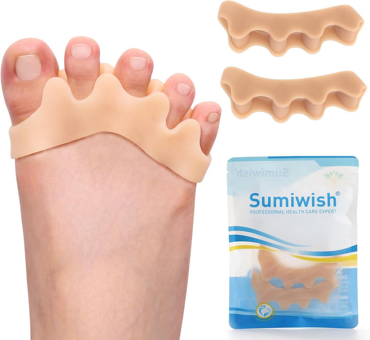 Toe Separators & Toe Spacers - 4 Pairs (Blue and Clear) - Soft Toe Straighteners for Bent Toes - Silicone Toe Separators for Overlapping Toes, Plantar Fasciitis, Hammer Toes & Claw Toes