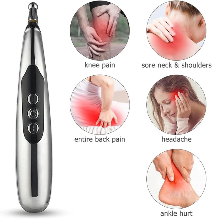 Acupuncture Pen USB Rechargeable, Accupressure Pen with 3 Massage Heads 9 Levels, Powerful Meridian Energy Pen Massage Pen for Office, Leisure and Work