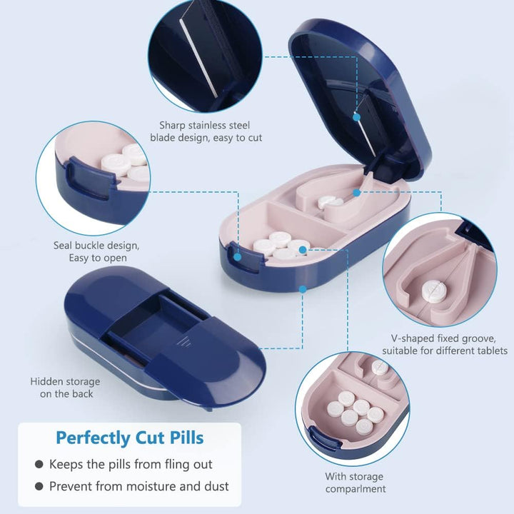 Small Pill Tablet Cutter, Portable Pill Splitter for Small and Large Pills Cut in Half Quarter, Cutting & Storage 2 in 1 Tablet Pill Dispenser per Elderly, Child, Dog, Cat, Pet, Travel (B)
