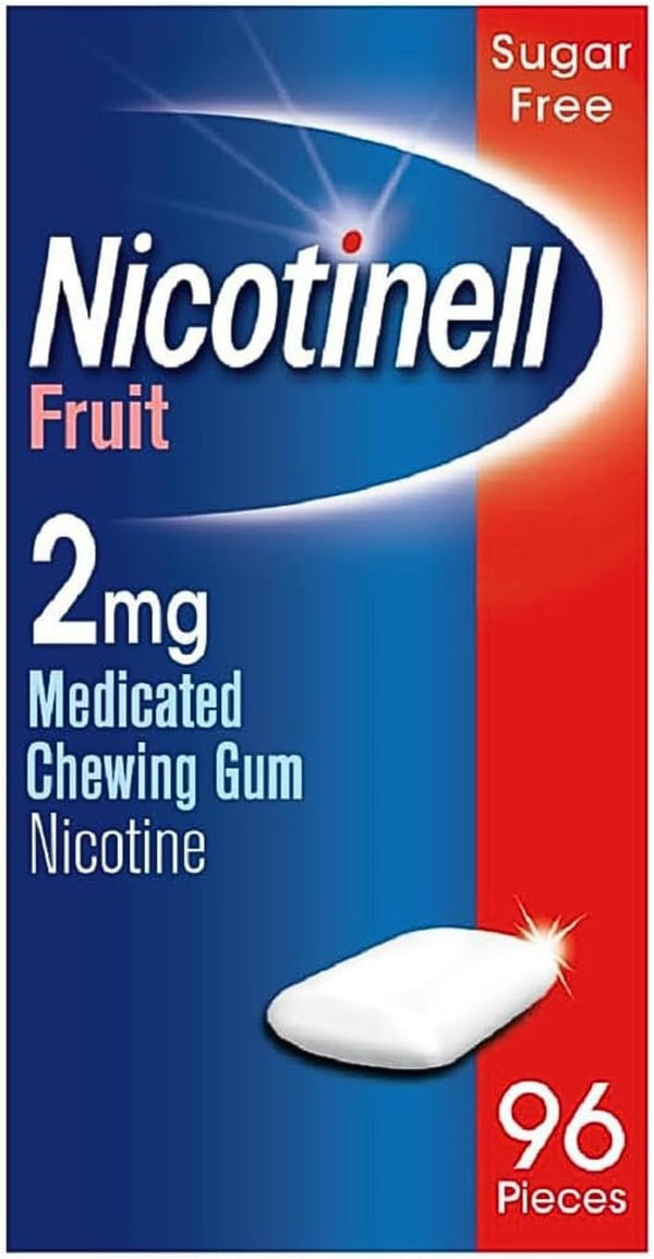 Fruit Gum 2Mg (96 Pieces), Stop Smoking Aid, Sugar Free Nicotine Gum, Mild Fruit Flavour, 2Mg Regular Strength for Light Smokers, Quit Smoking Aid