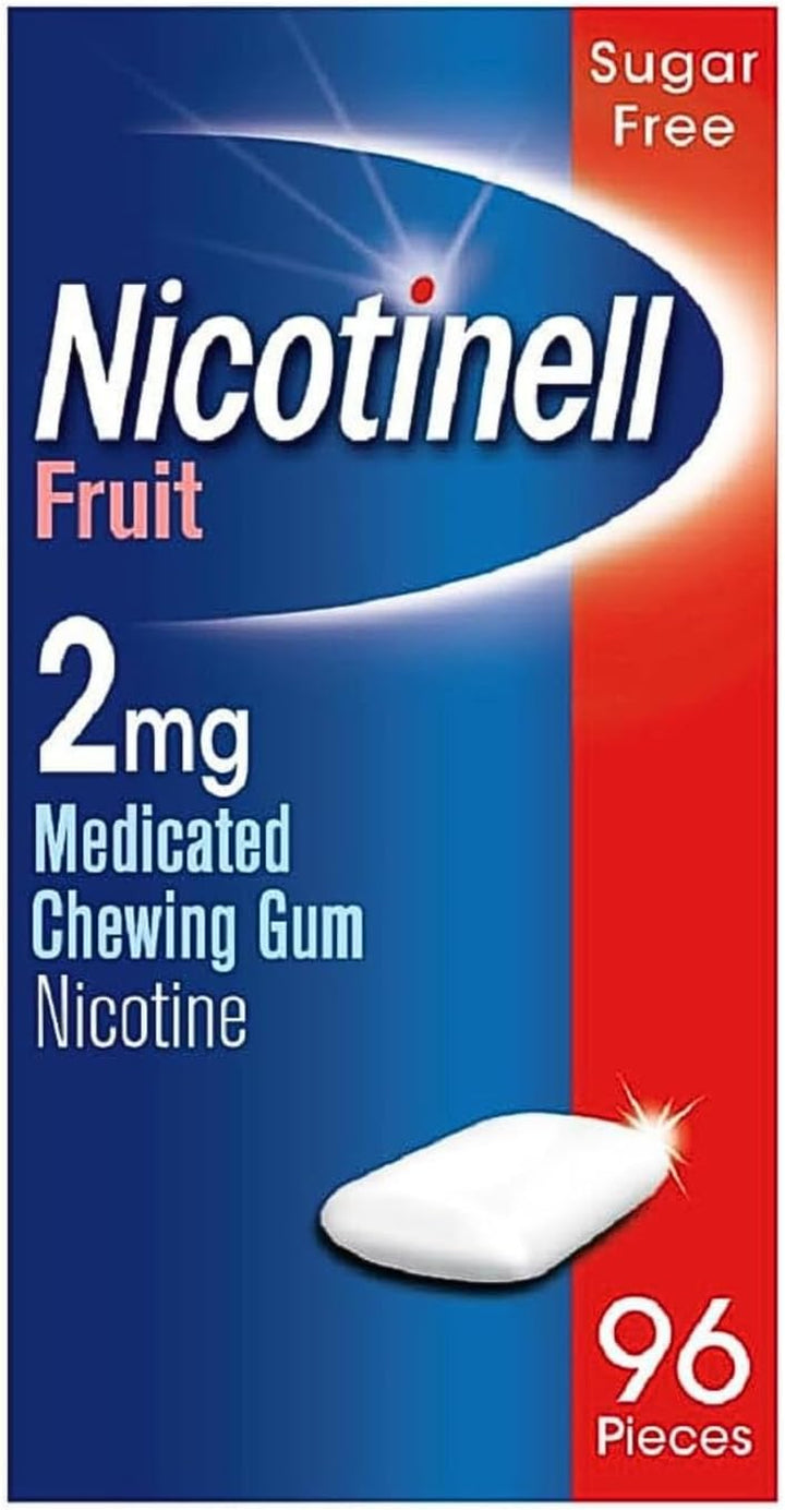 Fruit Gum 2Mg (96 Pieces), Stop Smoking Aid, Sugar Free Nicotine Gum, Mild Fruit Flavour, 2Mg Regular Strength for Light Smokers, Quit Smoking Aid