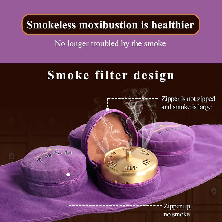 Smokeless Moxibustion Box Include 4 Boxes Portable Moxibustion Box Rotary Temperature Regulating Cover Smoke Proof and Scald Proof Where Is the Pain, Where Is the Moxibustion (3 Holes)