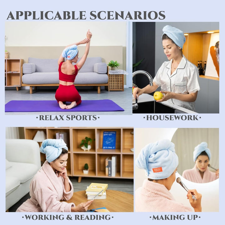 Microfibre Hair Towel Wrap: 2Pack Hair Turban Super Absorbent Rapid Drying Microfiber Towel for Women Curly Long Wet Plopping Hair Girls Head Towelling Large Anti-Frizz (Haze Blue)