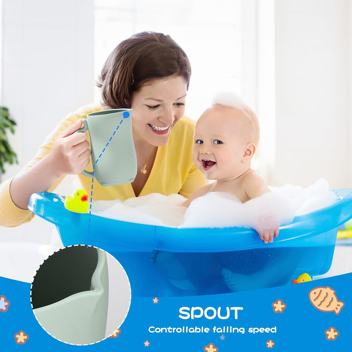 Silicone Bath Jug for Baby Washing - 700ML Rinse Cup with Easy-Grip Handle, Soft Rim Shampoo Rinser, Baby Bath Rinse Cup