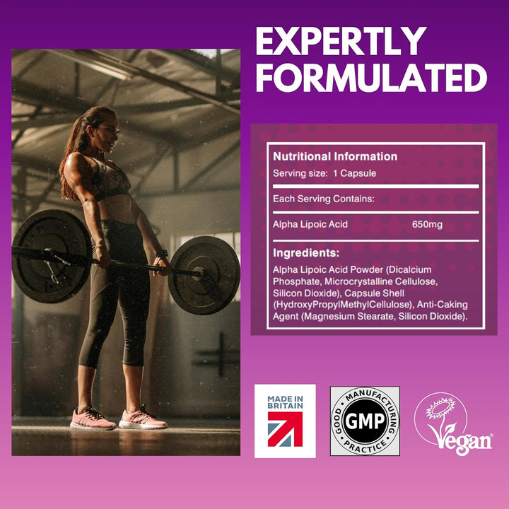 Alpha Lipoic Acid 650Mg Capsules, 50/50 Blend of Both R-ALA & S-ALA, 120 Vegan Capsules (4 Month Supply), Powerful Natural Protective Antioxidant, Made in UK