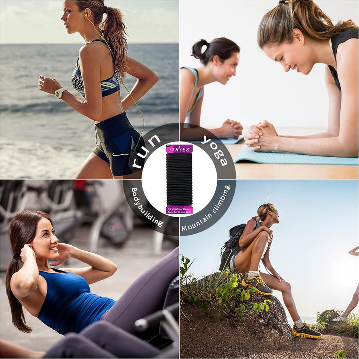 32Pcs Hair Bands for Women Thick Hair,4Mm Elastic Hair Ties for Girl,Black Hair Band Ponytail Holders,Hair Bobbles for Girls Men,Rubber Bands for Hair,Hair Accessories,Scrunchies for Women