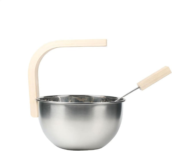 Sauna Bucket - Sauna Aroma Bowl 4L | Stainless Steel Saunaa Bucket with Ladle | Saunaa Accessory Set | Wooden Handle for Turkish Baths | Perr the Bath for the Bath