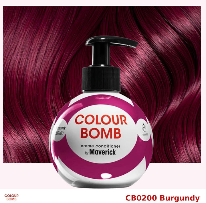 Colour Bomb Burgundy Hair Colour Depositing Conditioner 250Ml – Vibrant Gloss & Shine, Softening & Nourishing Colour Refresh Treatment, No Mix, Vegan, Ammonia & Peroxide Free