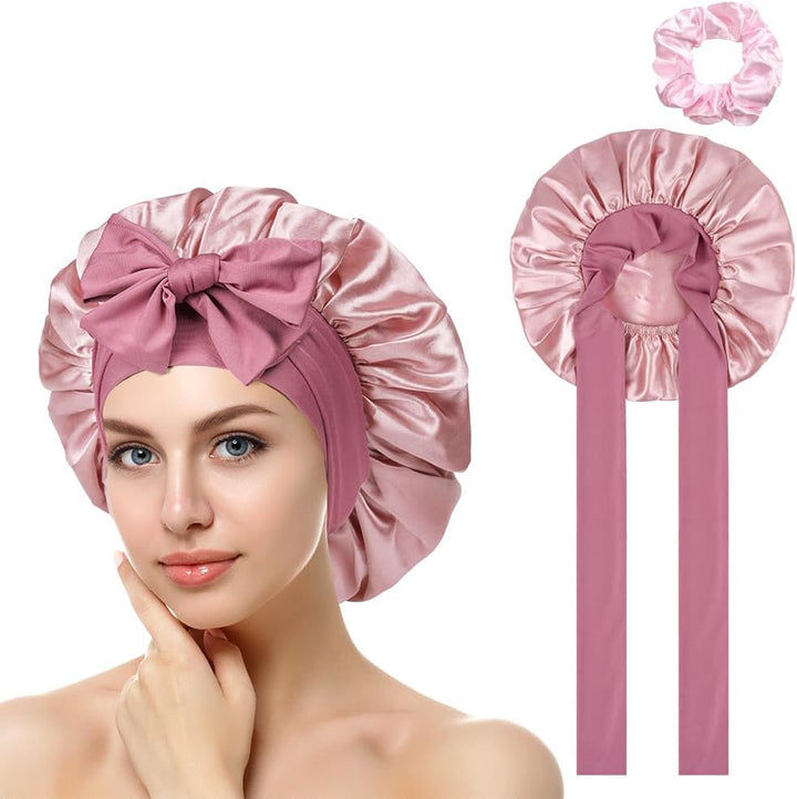 Satin Bonnet, Double-Sided Silk Bonnet Hair Wrap for Sleeping, Night Hair Sleep Cap with Elastic Band, Hair Care Head Cover Hat for Women Girls Long, Straight, Curly Hair