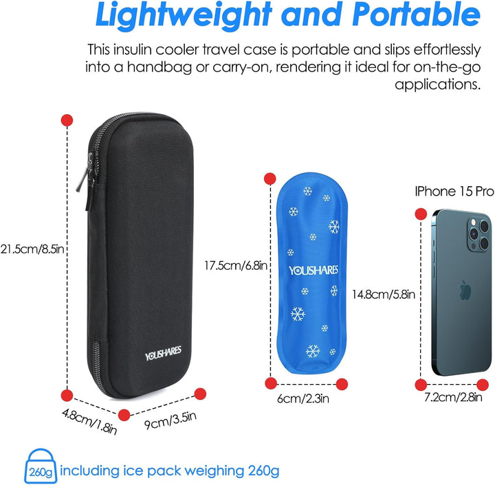 Insulin Cooler Travel Case - Medicine Cool Bag Travel with 2 Ice Packs, Insulin Case for Diabetic Supplies (Black)
