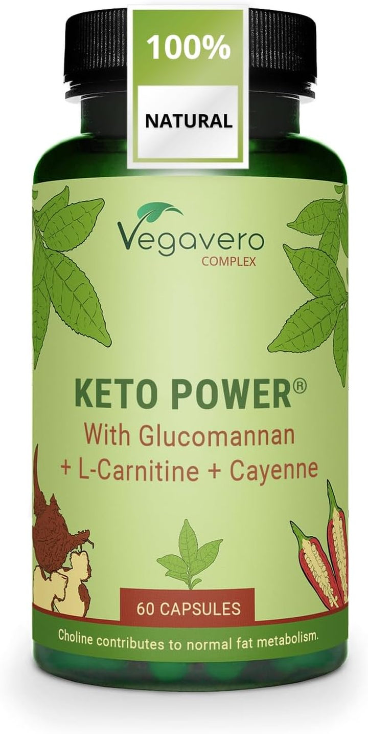 Keto Diet Supplement | with Glucomannan, Apple Cider Vinegar, Cayenne Pepper, Chromium Picolinate & Choline Bitartrate | 60 Keto-Capsules | NO Additives | Vegan