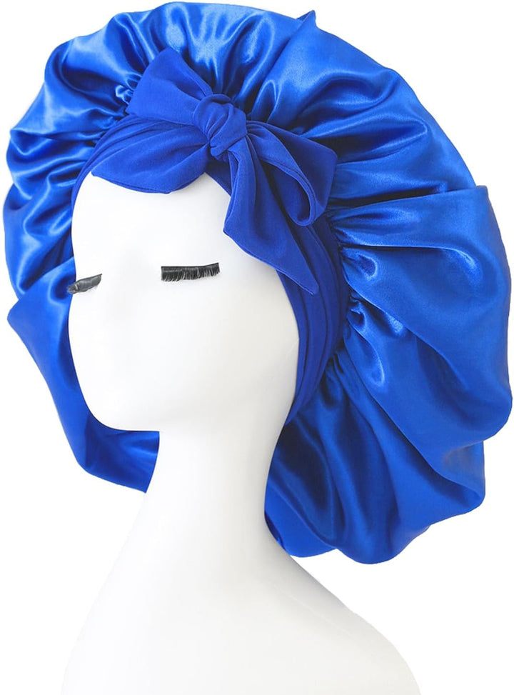 Silk Bonnet,Adjustable Satin Hair Bonnet,Soft and Comfortable Silk Sleep Cap(Black)