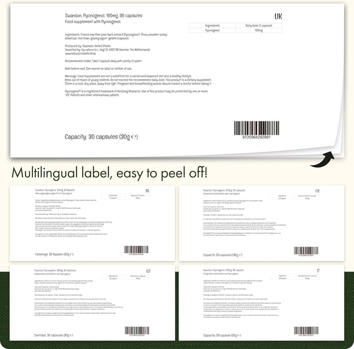 , Pycnogenol, 100Mg, Pine Bark Extract, High Dose, 30 Capsules, Lab-Tested, Soy Free, Gluten Free, Non-Gmo