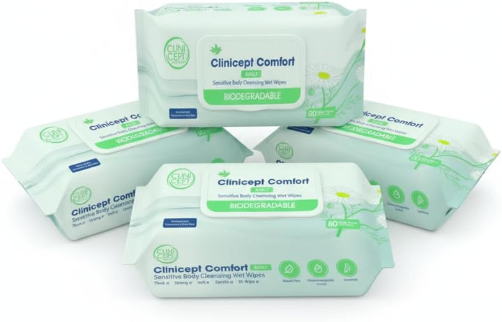 Comfort Biodegradable Sensitive Premium Full Body Adult Cleansing Wet Wipes Large Refreshing Rinse Free Fragrance-Free Bed Bath Intimate Care Soft Sheets. Used by NHS - 80 Wipes